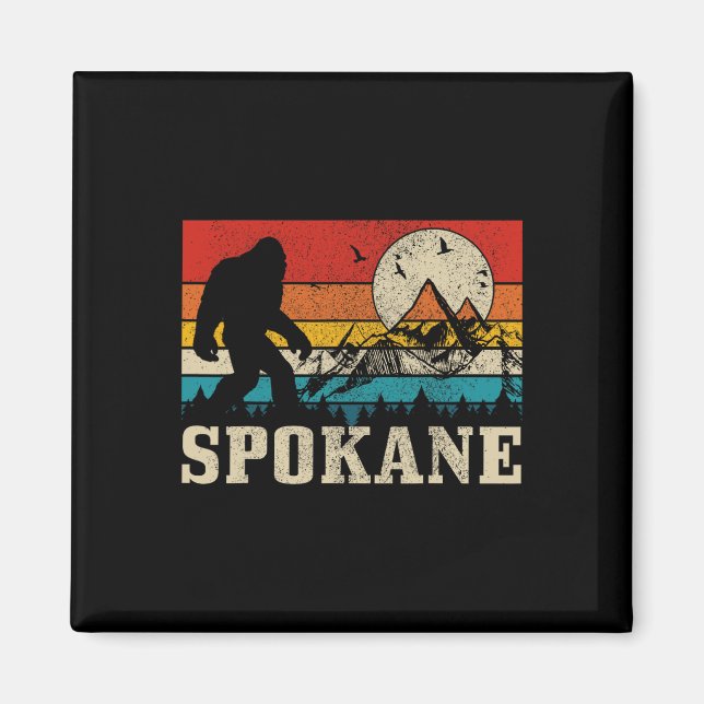 Spokane Washington Bigfoot Vintag Mountain Hunter Magnet (Vorne)