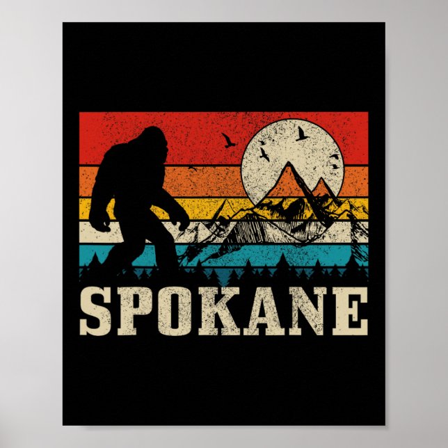 Spokane Washington Bigfoot Vintag Mountain Hunter Poster (Vorne)