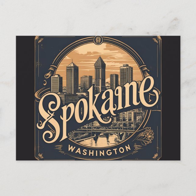 Spokane Washington DC Skyline Postkarte (Vorderseite)