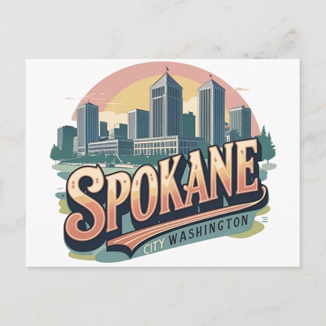 Spokane Washington DC Skyline Postkarte (Vorderseite)