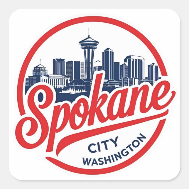 Spokane Washington DC Skyline Quadratischer Aufkleber (Vorderseite)