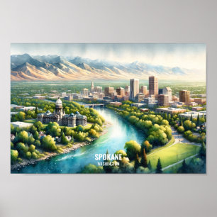 Spokane Washington Famous Travel Places Aquarell Poster