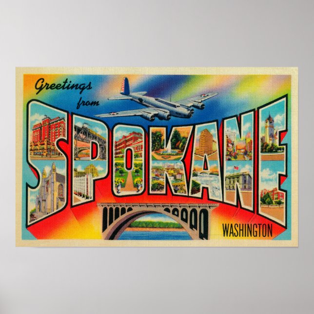Spokane, Washington - Große Briefmarkenszenen Poster (Vorne)