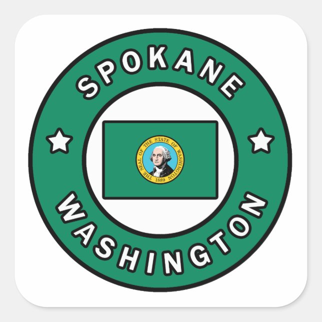 Spokane Washington Quadratischer Aufkleber (Vorderseite)