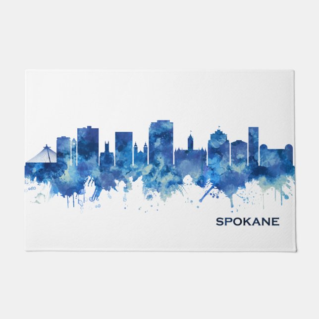 Spokane Washington Skyline Blue Fußmatte (Vorderseite)