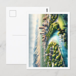 Spokane Washington USA Berühmter Ort Aquarell Postkarte