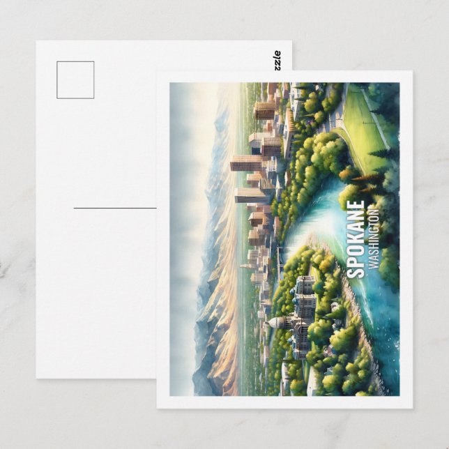 Spokane Washington USA Famous Place Wassercolor Postkarte (Vorne/Hinten)