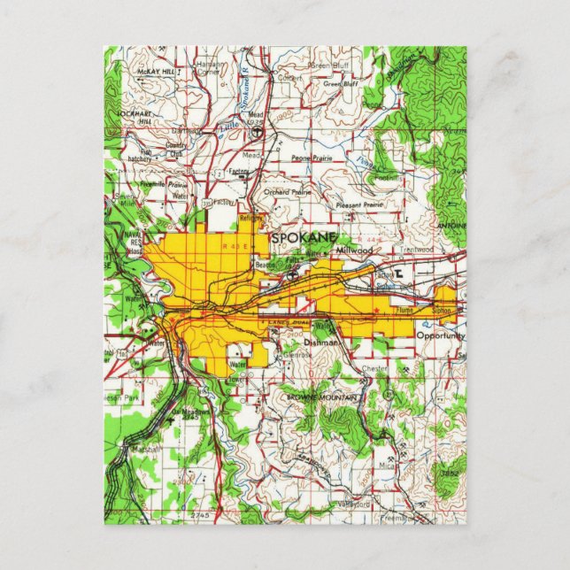 Spokane Washington Vintag Map Postkarte (Vorderseite)