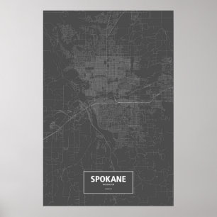 Spokane, Washington (weiß auf schwarz) Poster