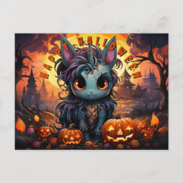 Spoky Halloween Unicorn in Pumpkin Patch Feiertagspostkarte