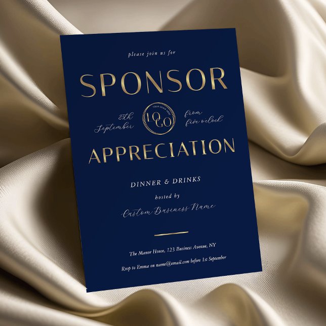 Sponsor Appreciation Navy & Gold Logo Corporate Einladung (Von Creator hochgeladen)