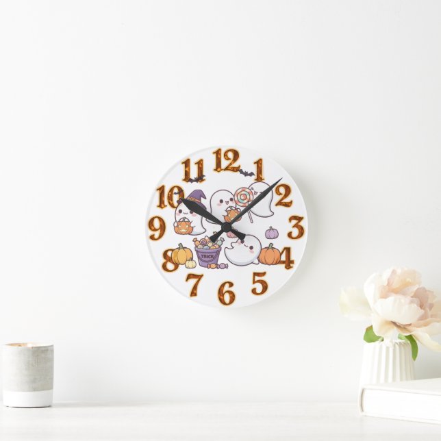 "Spook-tacularly Cute Chibi Ghosts!" Runde Wanduhr (Zuhause)
