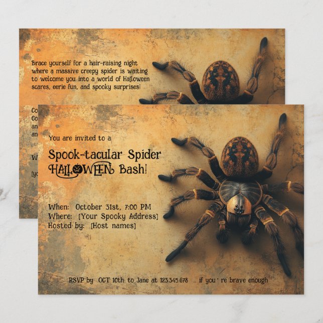 Spook-takuläre Spider HALLOWEEN Bash! Einladung (Vorne/Hinten)