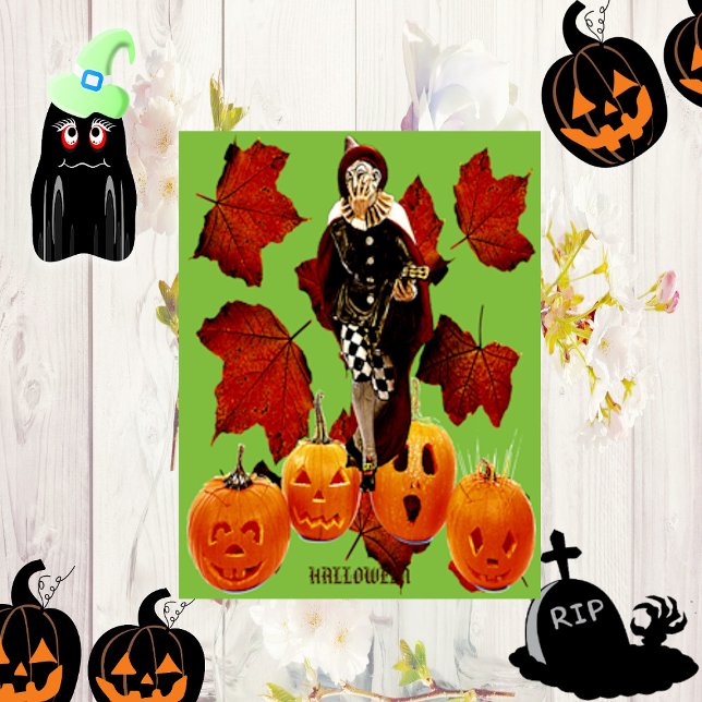 Spooker Beängstigender Joker Fall Maple Pumpkins H Karte (Spooky Scary Joker Fall Maple Pumpkins Halloween Card)