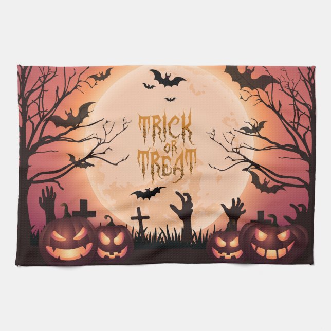 Spooker Halloween Trick oder Treat Sunset Design Geschirrtuch (Horizontal)