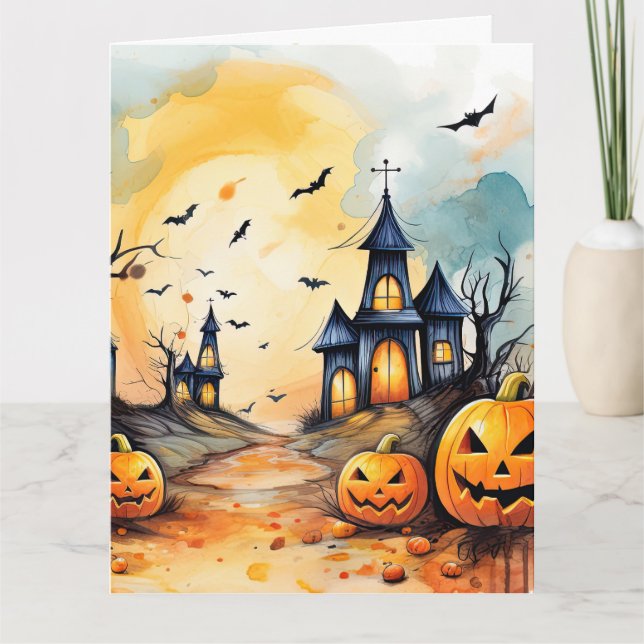 Spooker Jack O’Lanterns Bats Ghost Halloween Karte (Vorderseite)