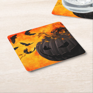 Spooker Kürbis und Fledermäuse-Abbildung Rechteckiger Pappuntersetzer
