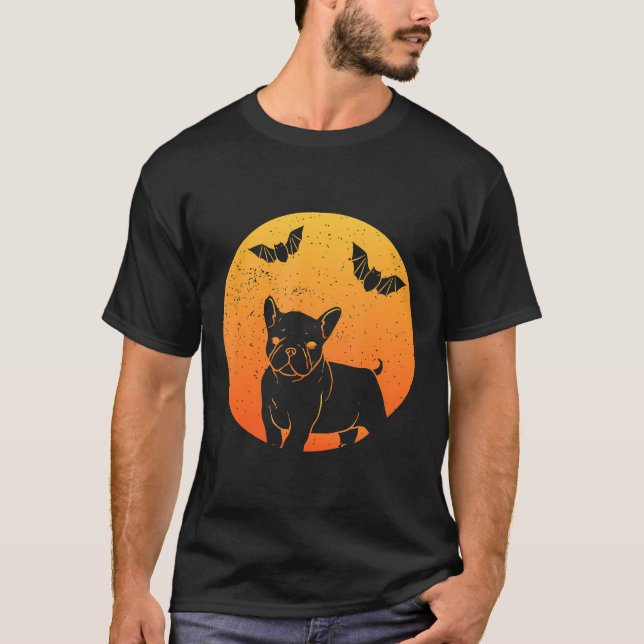 Spooker Mops mit Vollmond-Fledermäuse Mops Shirt H (Vorderseite)