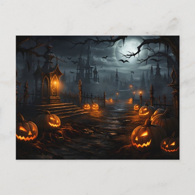 Spooker Ort, Vollmond, Kürbis, Halloween-Nacht Postkarte (Vorderseite)