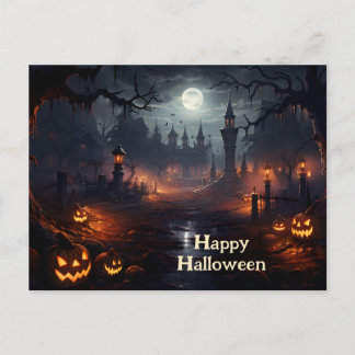Spooker Ort, Vollmond, Kürbis, Halloween-Nacht Postkarte