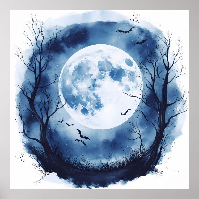 Spooker Vollmond mit Fledermäusen Halloween Night  Poster (Vorne)