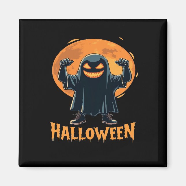 Spookes Halloween-Geist mit Vollmond-Design Magnet (Vorne)