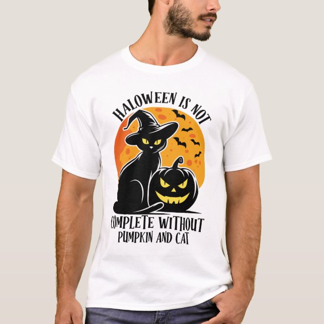 Spookes Halloween mit witziger schwarzer Katze und T-Shirt (Vorderseite)