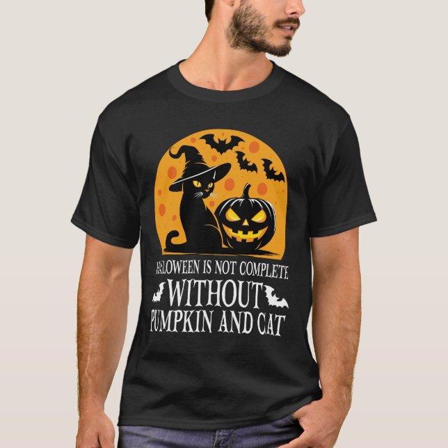Spookes Halloween mit witziger schwarzer Katze und T-Shirt (Vorderseite)