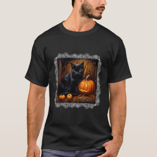 Spookes Halloween Niedliche Schwarze Katze und Kür T-Shirt