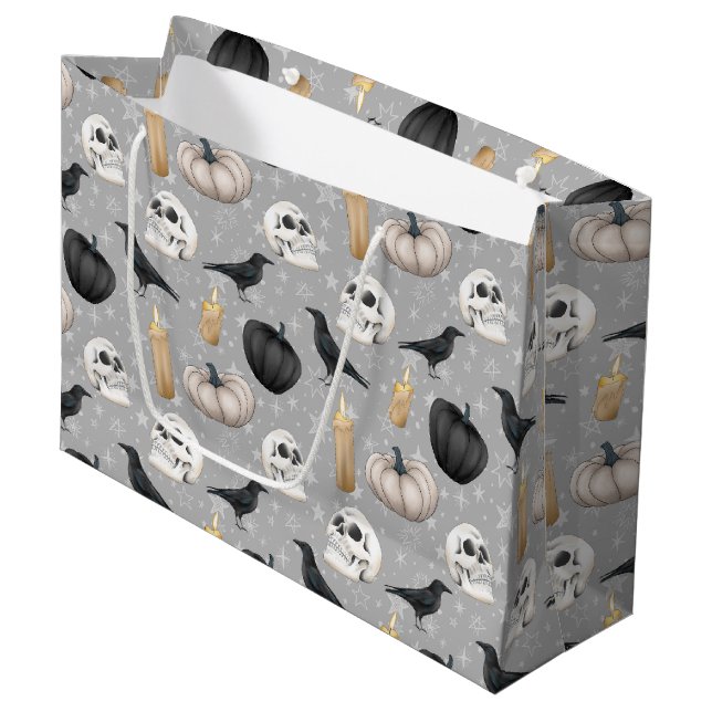 Spookes Halloween-Party-Muster Große Geschenktüte (Vorderseite Schrägansicht)