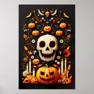 Spookes Halloween Schädelkunst, zitternder weißer Poster