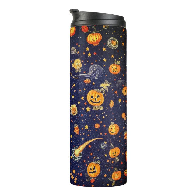 Spookes kosmisches Thema mit Halloween Pumpkins Thermosbecher (Nach rechts gedreht)