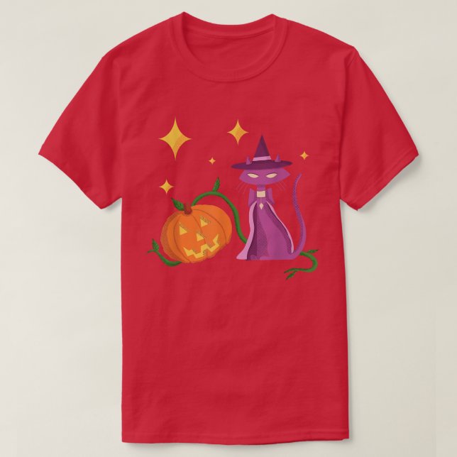 Spookes Niedliches Halloween Hexenkatze und Kürbis T-Shirt (Design vorne)