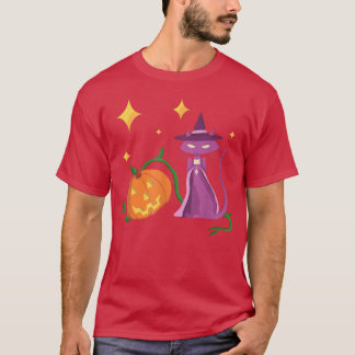 Spookes Niedliches Halloween Hexenkatze und Kürbis T-Shirt