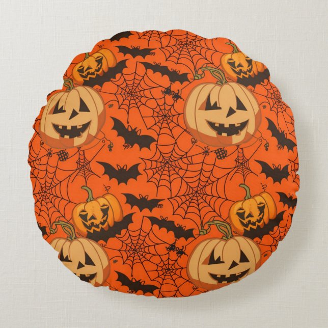 Spookes Niedliches Halloween-Seamless-Muster Rundes Kissen (Vorderseite)