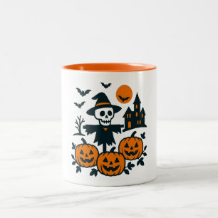 Spookes Skelettschareck und Spuk Hausnacht Zweifarbige Tasse