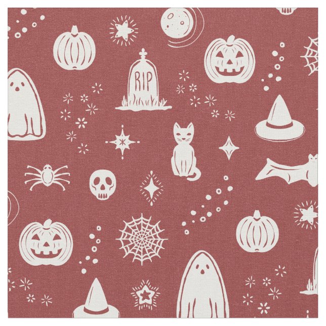 Spookie-Dinge-Muster - Ruby + Schneemaschine Stoff (Nahaufnahme)