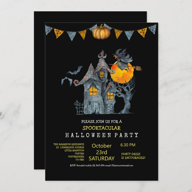 Spookios niedliches Halloween-Party Einladung (Vorne/Hinten)