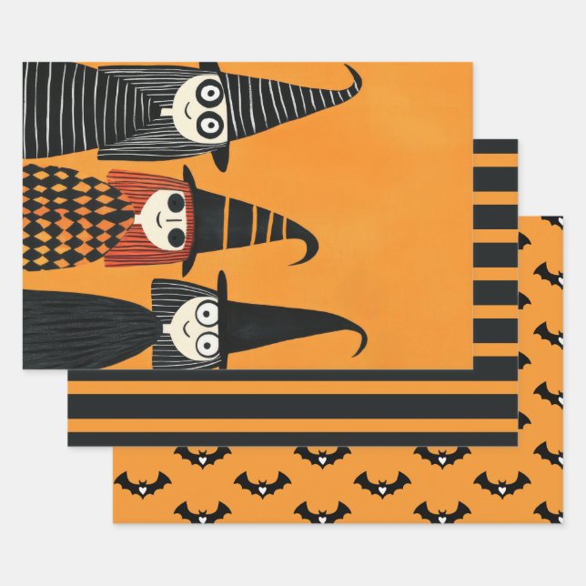 Spookke Niedliche Hexen Burnt Orange & Black Hallo Geschenkpapier Set (Set)