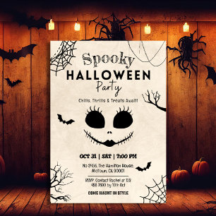 Spookke Vintage Spinnennetze Schädelwand Halloween Einladung