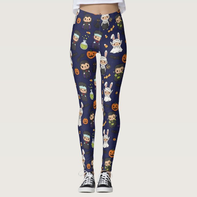 Spooklet Halloween Ghost Pumpkin Print Leggings (Vorderseite)