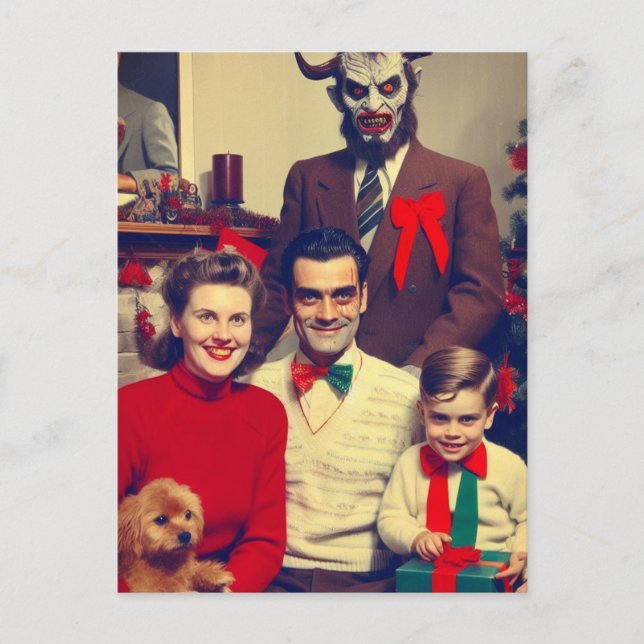Spookoker Weihnachts-Horror Retro Familienportrait Postkarte (Vorderseite)