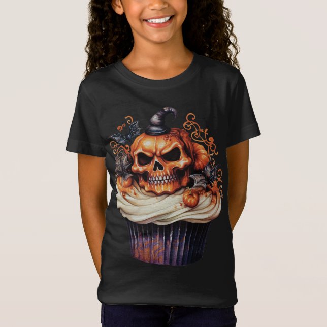 SPOOKORANGE & SCHWARZE HALLOWEEN KUPCAKE T-Shirt (Vorderseite)