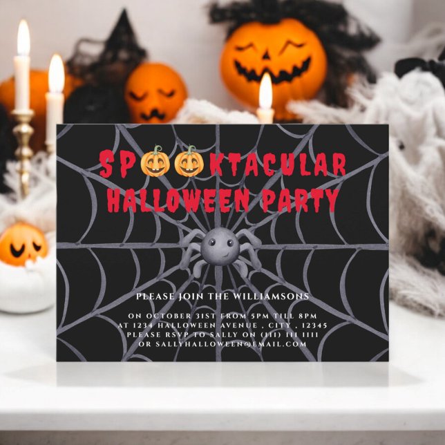 Spooktacula-Kinder-Halloween-Party Einladung (cute spider halloween invitation fully ediatble , kids costume party , spooktacular party )