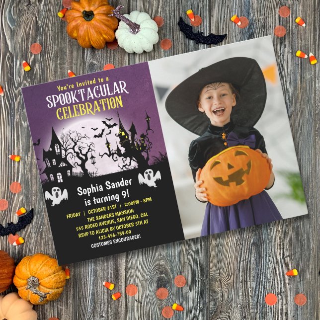 Spooktacular Birthday KIds Halloween with Photo Einladung (Von Creator hochgeladen)