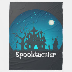 Spooktacular Blau und Schwarz Spuk Haus Fleecedecke