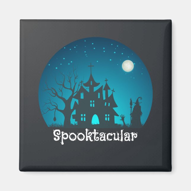 Spooktacular Blau und Schwarz Spuk Haus Magnet (Vorne)