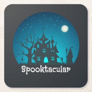 Spooktacular Blau und Schwarz Spuk Haus Rechteckiger Pappuntersetzer