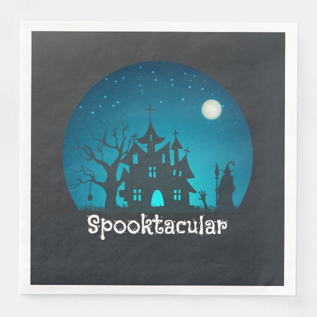Spooktacular Blau und Schwarz Spuk Haus Serviette (Vorderseite)