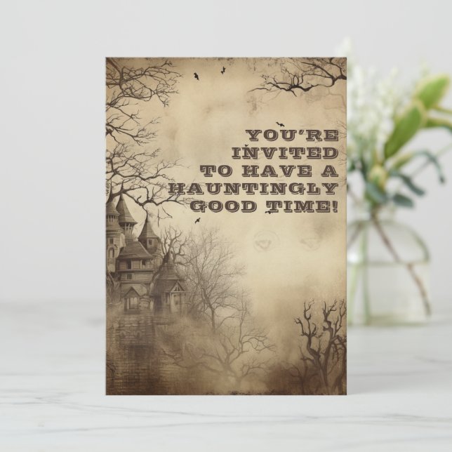 Spooktacular Creepy Mansion Halloween-Party Einladung (Stehend Vorderseite)